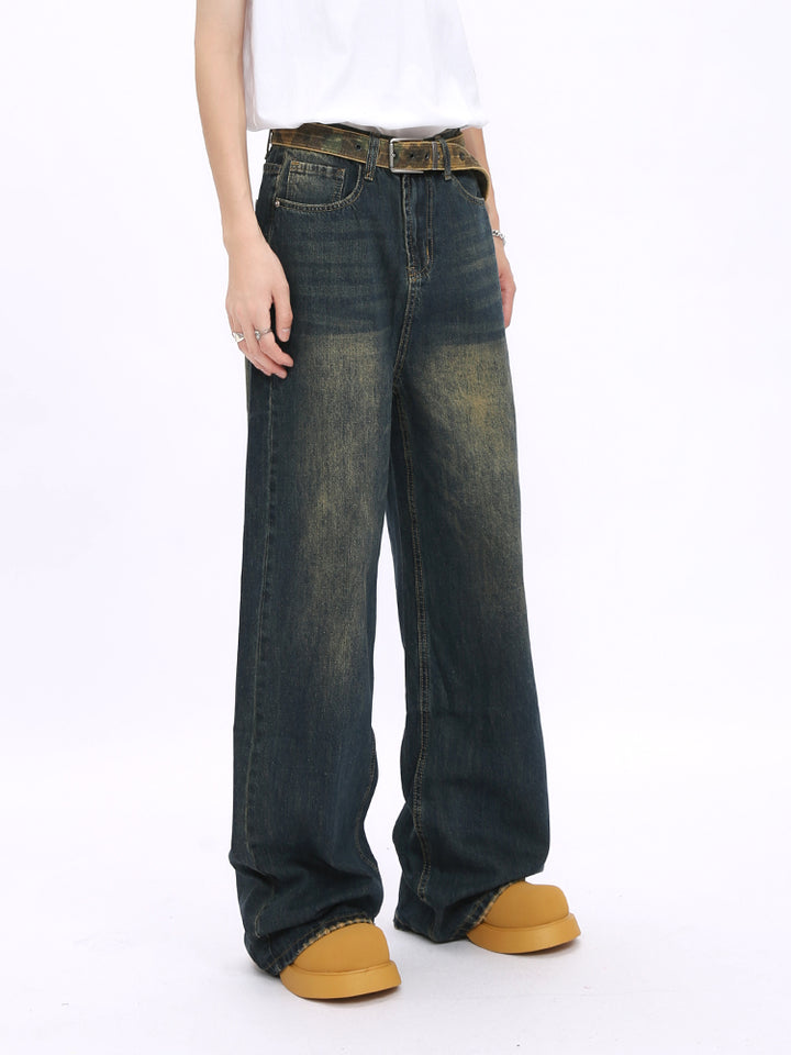 Weite, ausgefranste Mid-Waist-Jeans 