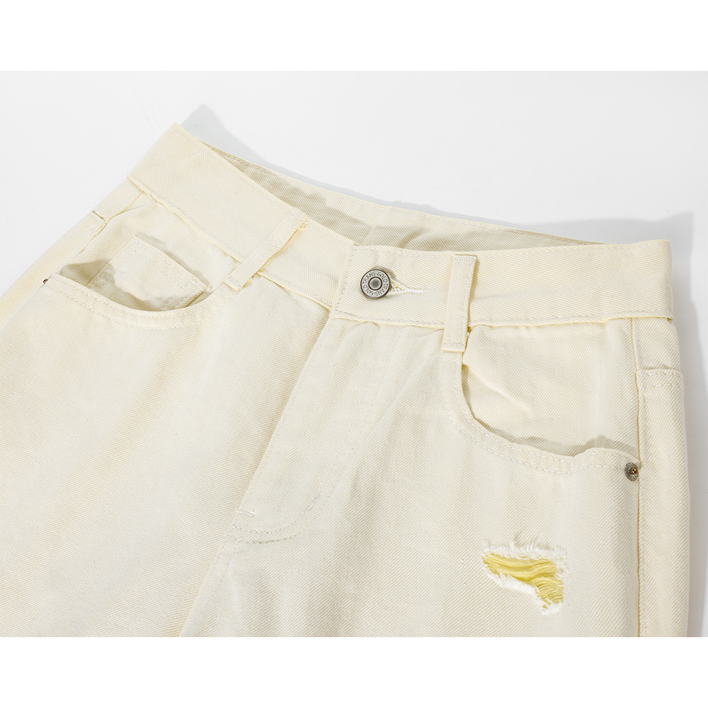 High-Waist Wide-Leg Ripped Straight Pants