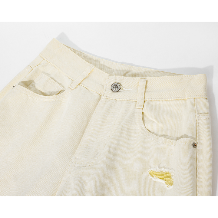 High-Waist Wide-Leg Ripped Straight Pants