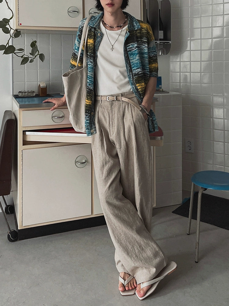 Loose Fit Wide-Leg Linen Pants