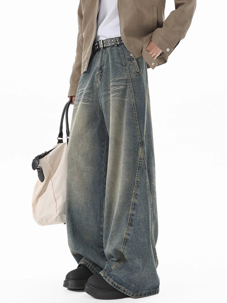 レトロ ワイドレッグ ウォッシュド ジーンズ パンツ 