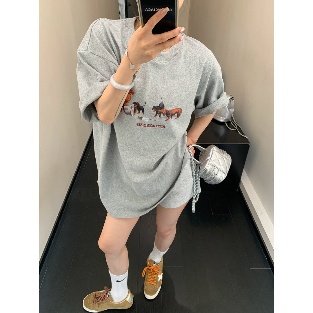Cartoon Dog Embroidered Loose T-shirt