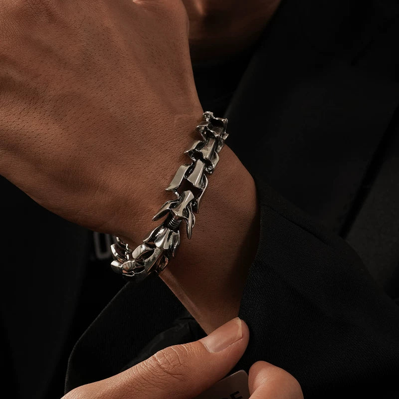 Pulsera de cadena ancha con cabeza de dragón 