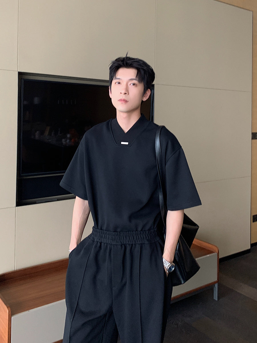 V-Neck Short Sleeve Top and Sports Pants