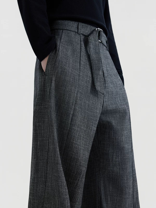 Brede Been Wolmix Met Ceintuur Broek 