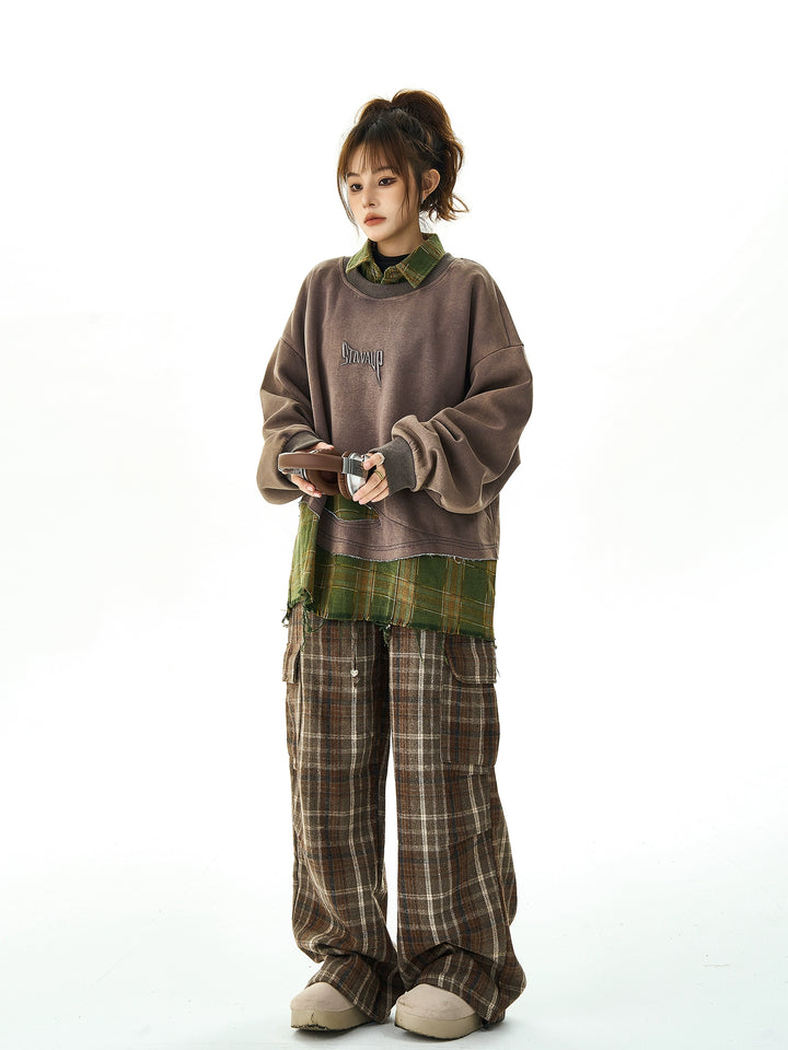 Retro Rutete Splice Slitt Sweatshirt Sett 