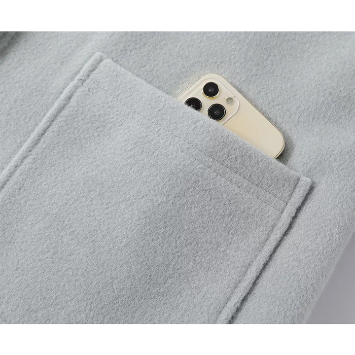 מעיל פליס ארוך עם כפתורי קרן 