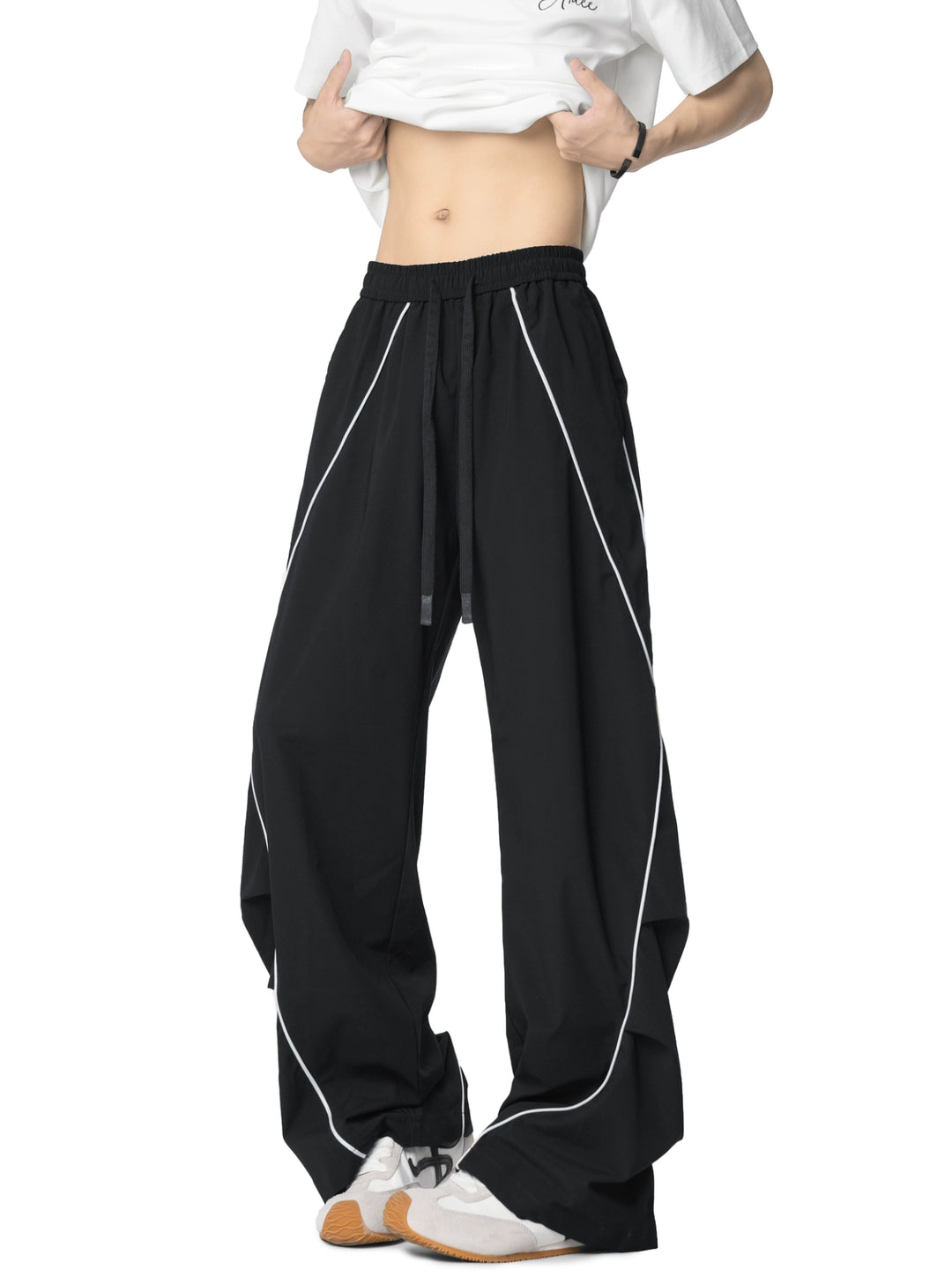 Pantalones casuales de pierna recta con tira reflectante 