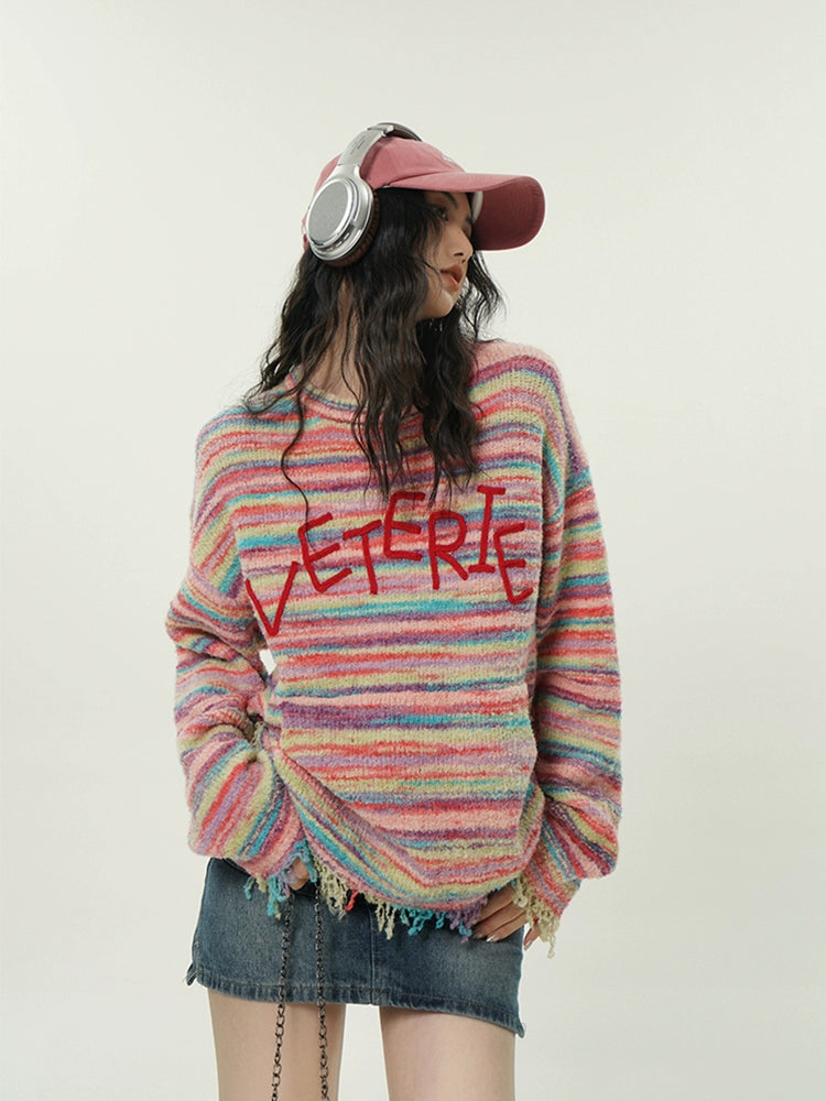 Rainbow Striped Loose Knit Sweater
