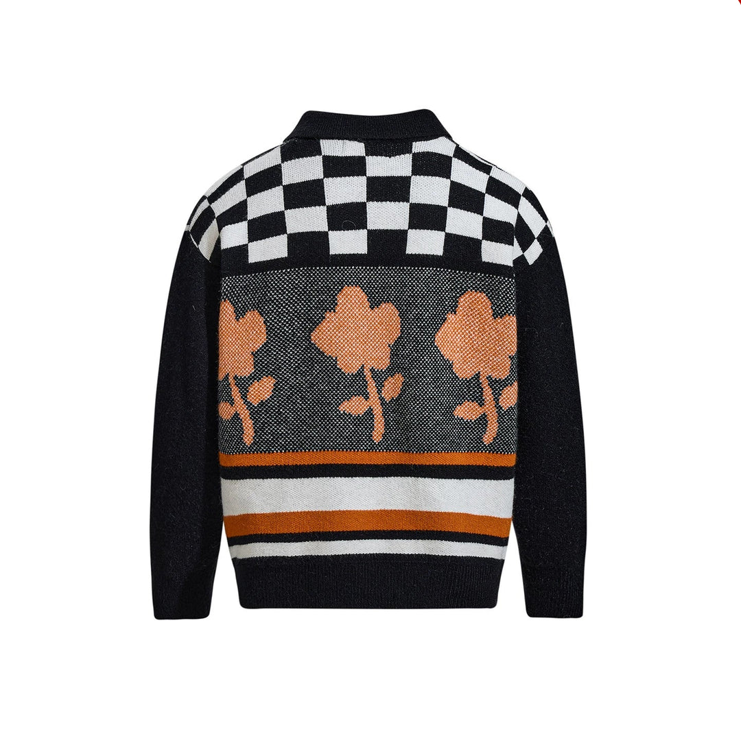 Suéter de punto con cremallera y solapa de jacquard retro 