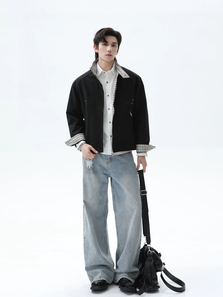 Plaid Stitching Zipper Jacket