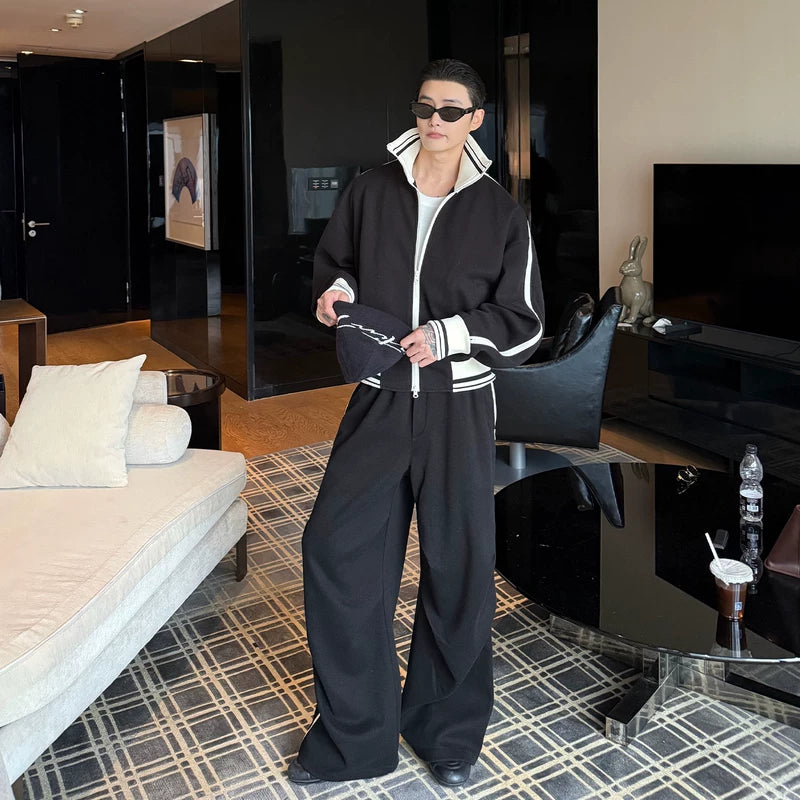 Tüylü Dokulu Fermuarlı Ceket ve Pantolon Takımı 