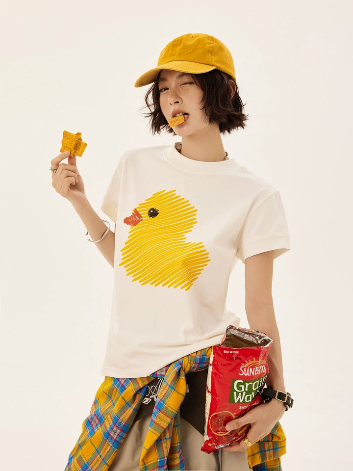 Graffiti Duck Print Short Sleeve T-shirt