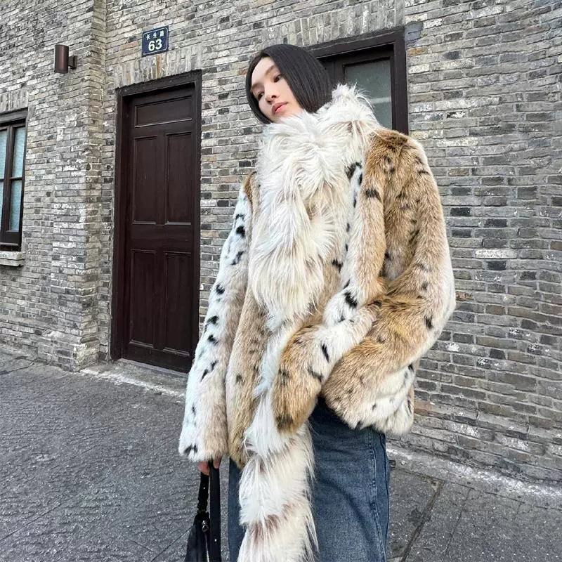 Leopard Print Faux Fur Winter Coat