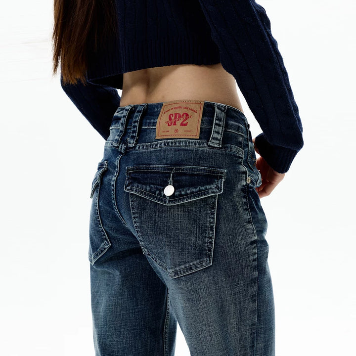 سروال مستقيم ضيق مزخرف بتصميم رجعي 