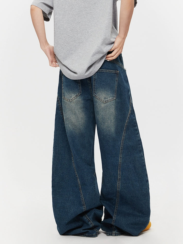 Ripped Loose Fit Washed Straight Jeans