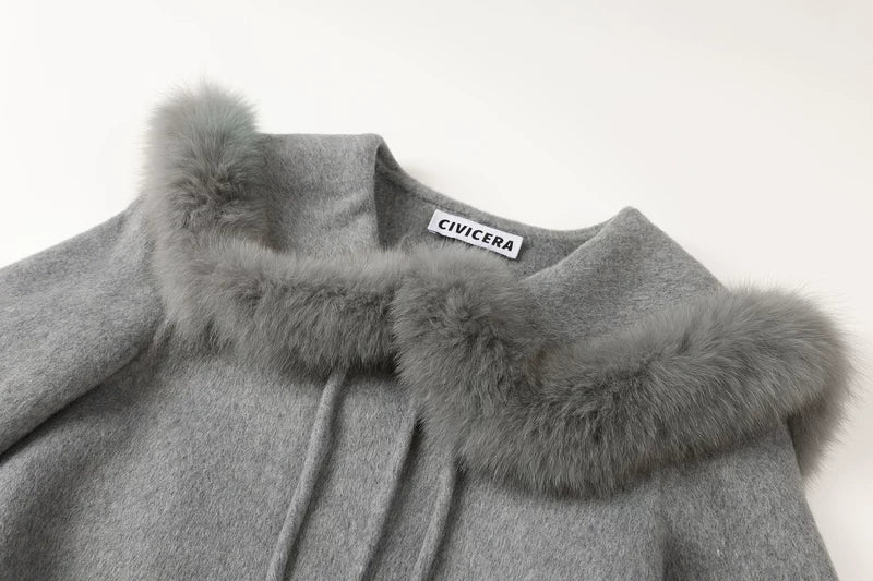 Fur Collar Hooded Wool Coat
