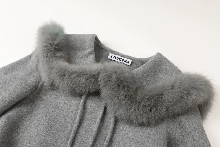 Fur Collar Hooded Wool Coat