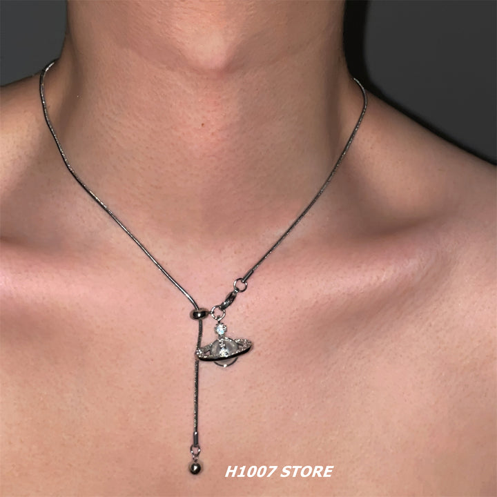 Adjustable Saturn Pendant Snake Necklace