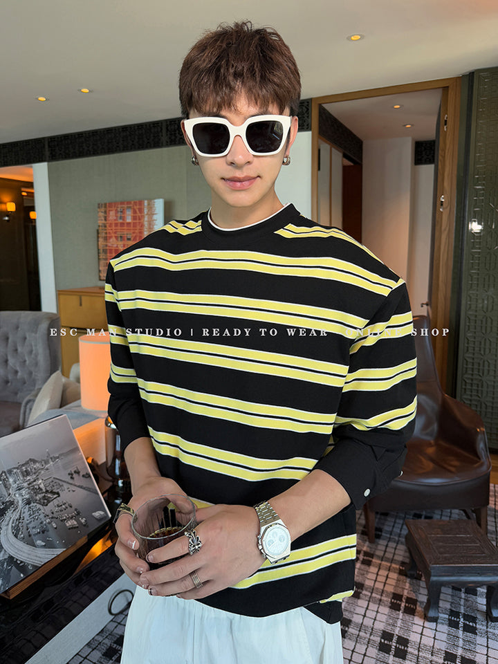 Striped Round Neck Long Sleeve Pullover