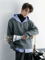 Blue Striped Patchwork Hooded Sweater