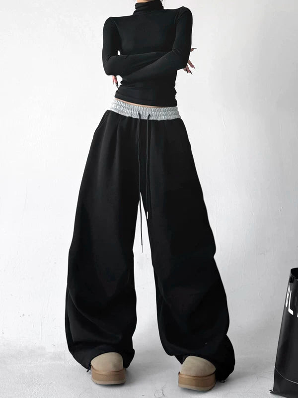 Pantaloni da tuta larghi a gamba larga a vita alta 