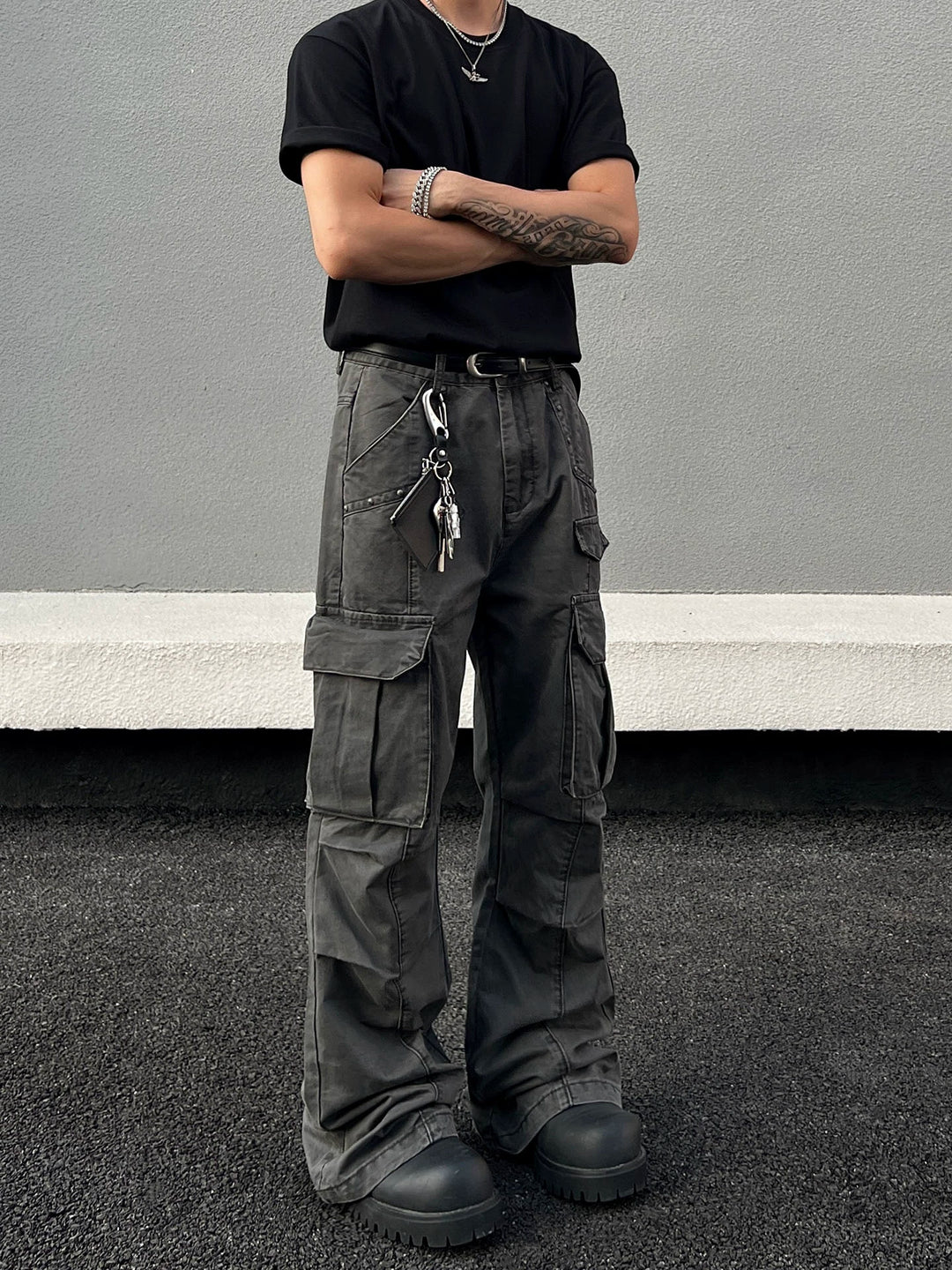 Retro Multi-Pocket Flared Cargo Bukser 