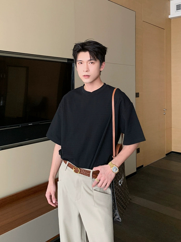 تي شيرت بولوفر قصير الأكمام بقماش سميك 