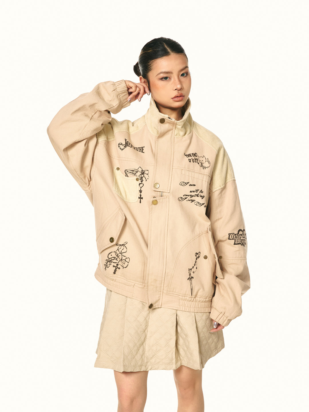 Retro Graffiti Patchwork Canvas Jacke 