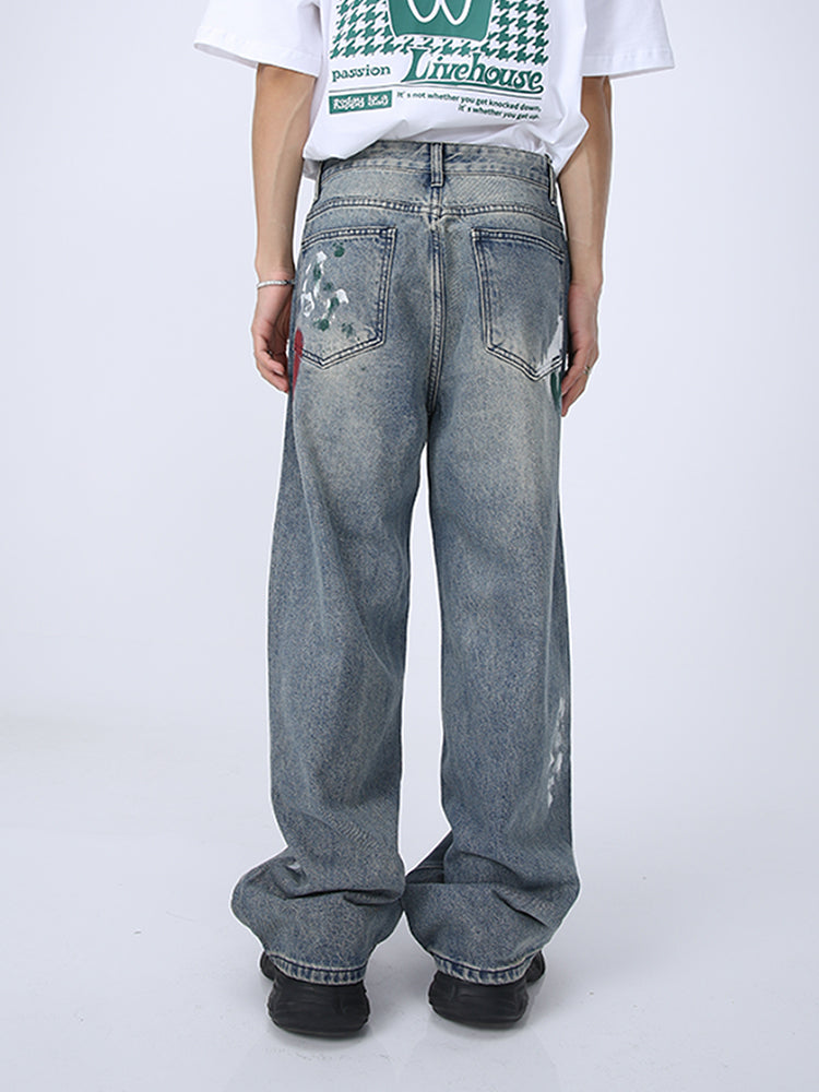 Pantalones de mezclilla anchos y rasgados 