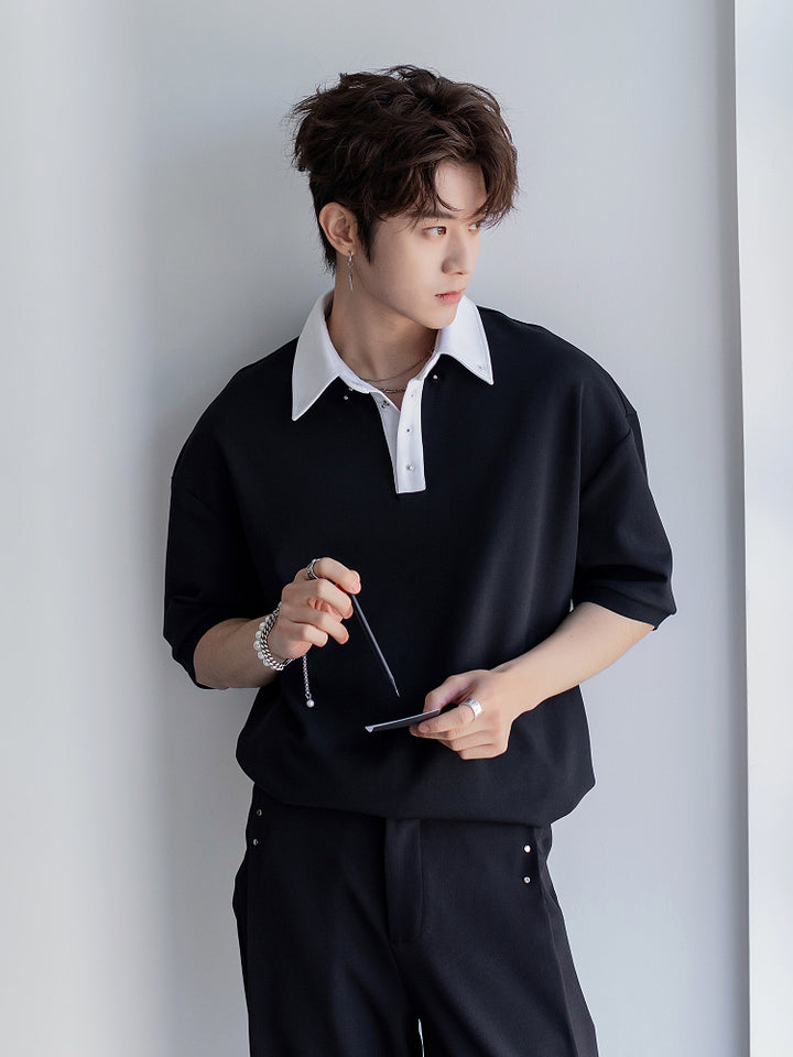 Loose Fit Contrast Collar Polo Shirt