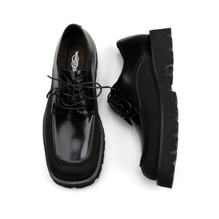 Canvas Leather Square Toe Derby Shoes