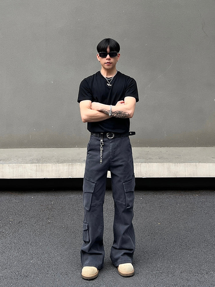 Vintage Multi-Pocket Flared Pants