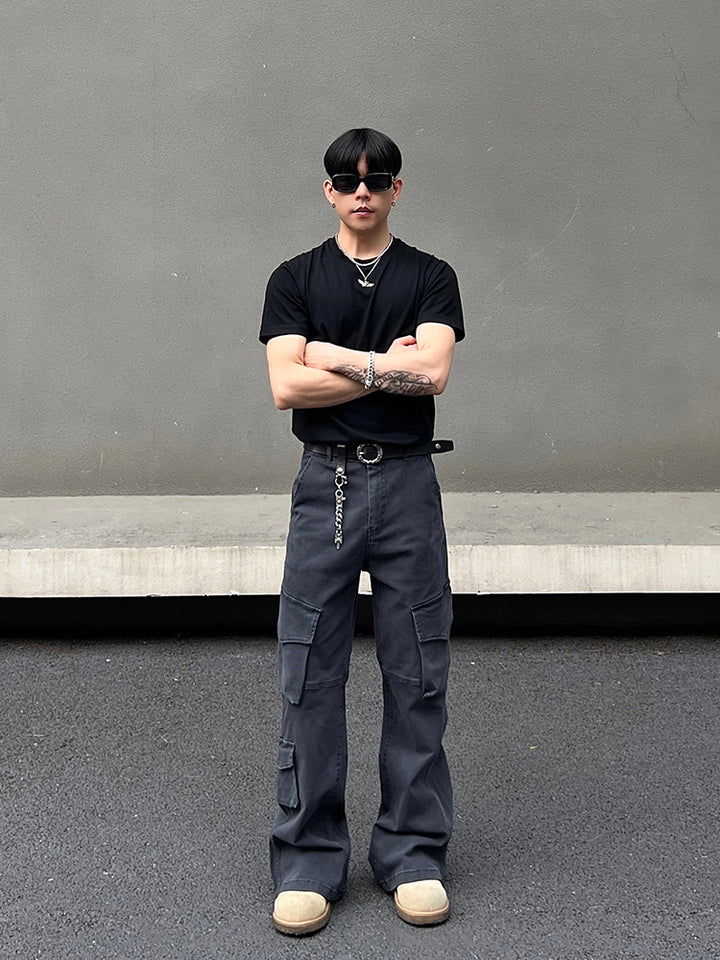 Vintage Multi-Pocket Flared Pants