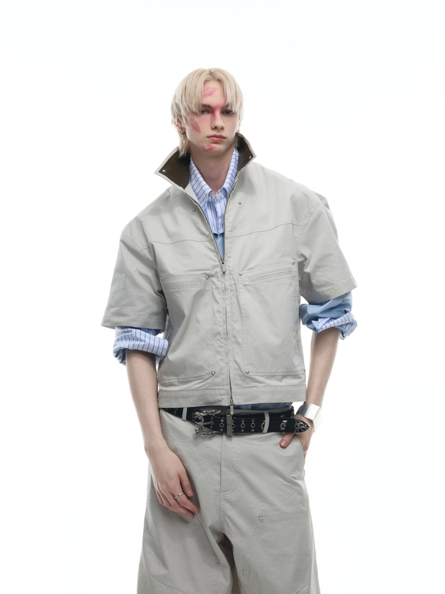 Deconstructed Short-Sleeved Jacket and Pants