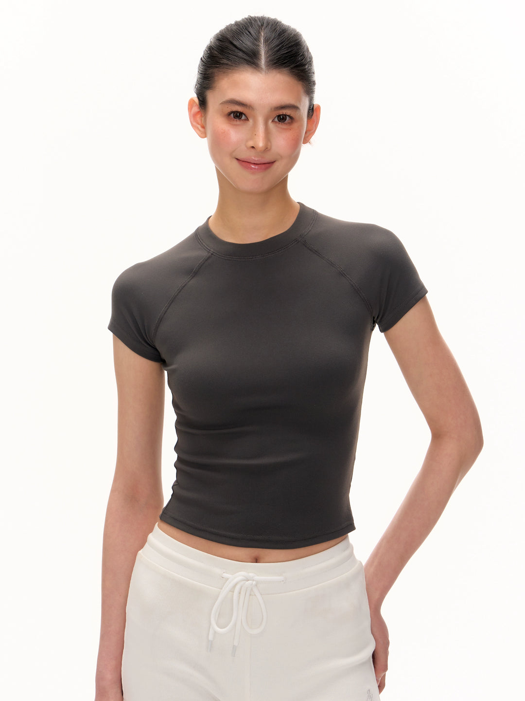 Short Sleeve Fitted Mock Neck Top