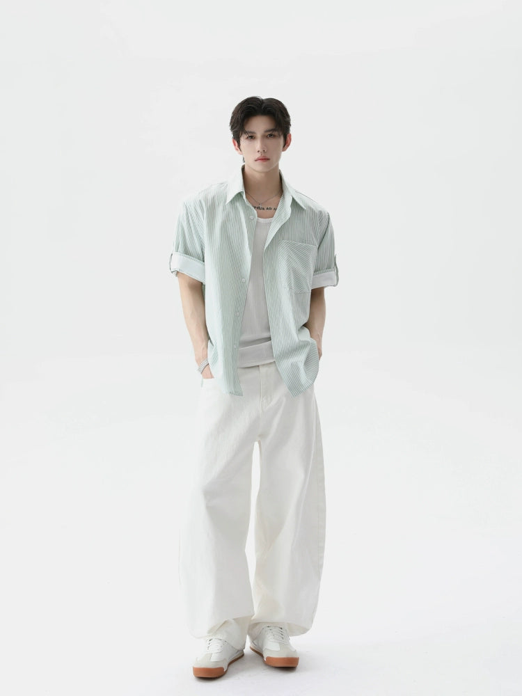 Gestreiftes Baumwoll-Casual-Lose-Fit-Hemd 