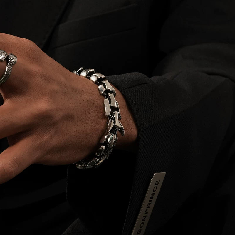 Pulsera de cadena ancha con cabeza de dragón 