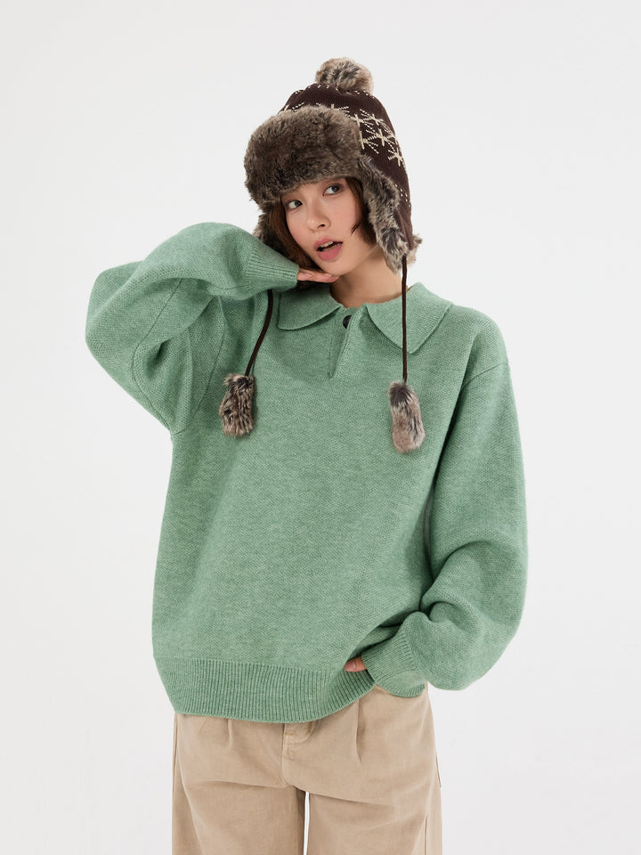 Lapel Knit Long Sleeve Sweater