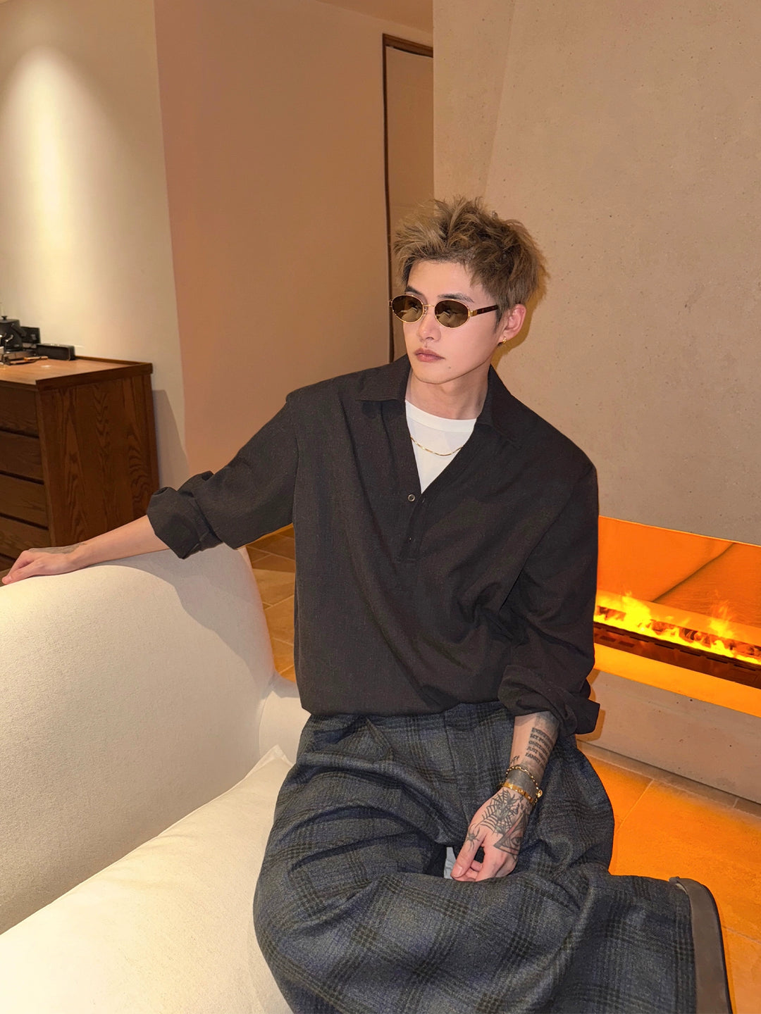 Linen V-Neck Loose Fit Pullover