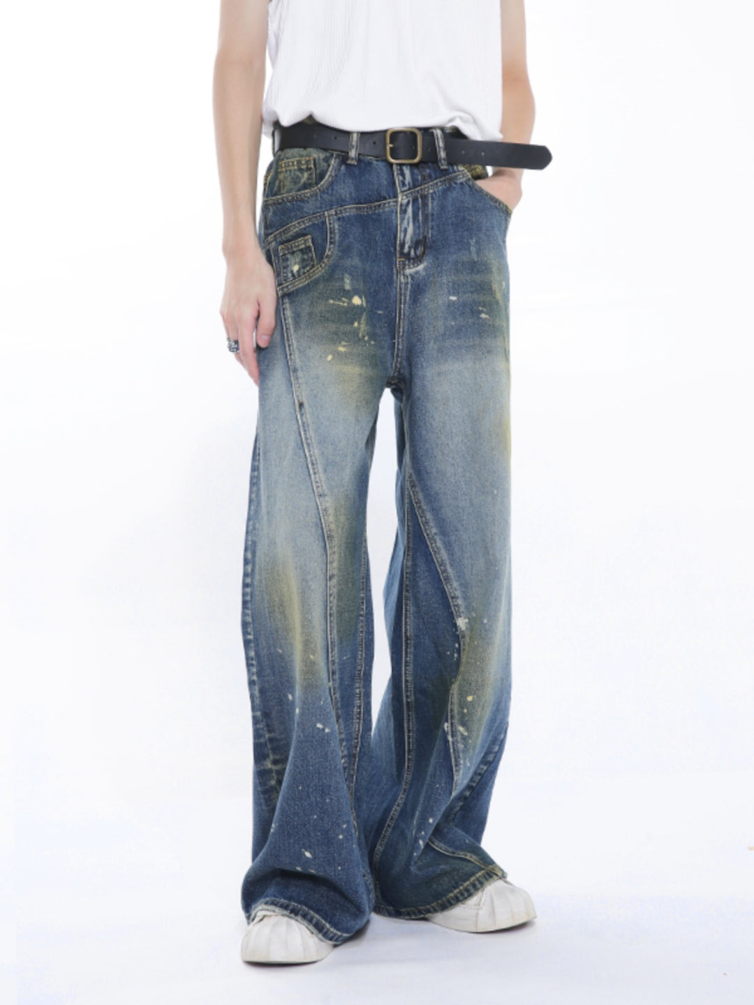 Jeans droits en patchwork lâche 