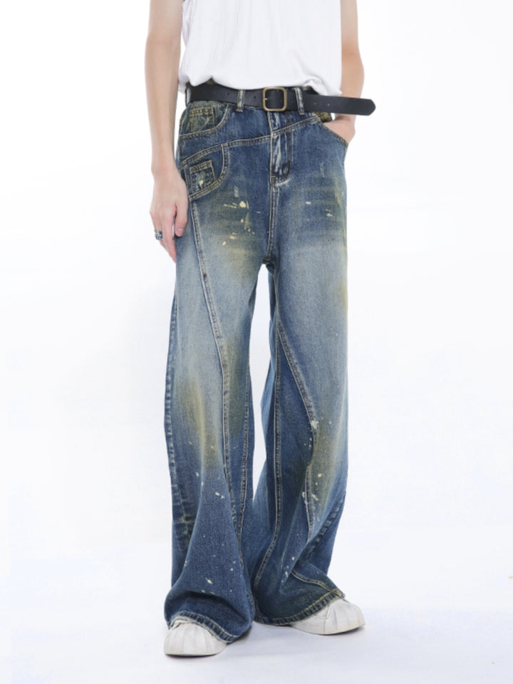 Jeans droits en patchwork lâche 