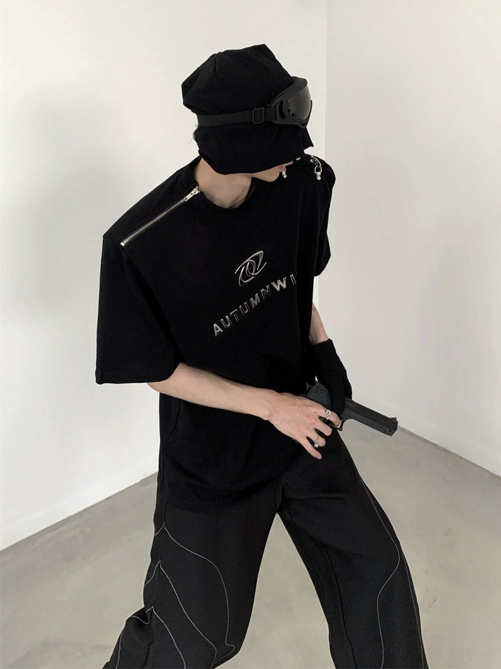Dekonstrueret metal lynlås kortærmet pullover 