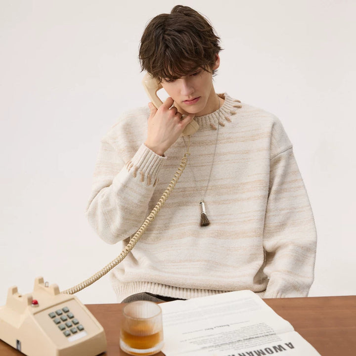 Artistic Stitching Crew Neck Knit Sweater