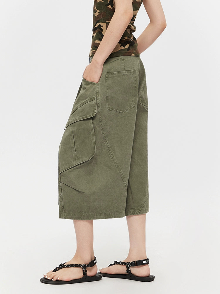 Wide-Leg Cropped Workwear Cargo Pants