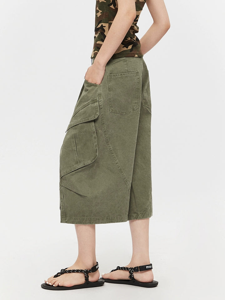 Wide-Leg Cropped Workwear Cargo Pants