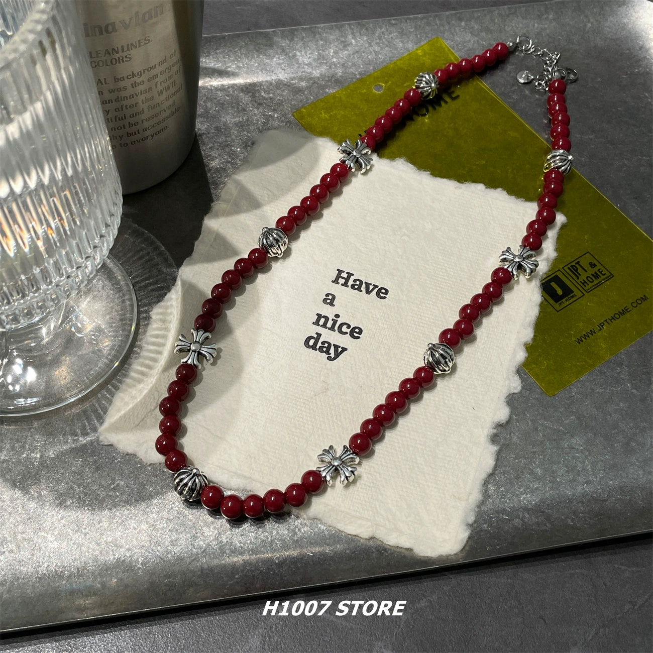 Boncuklu Haç Çiçek Klavikula Kolyesi 