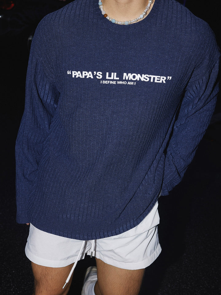 Striped Texture Letter Print Long Sleeve Pullover
