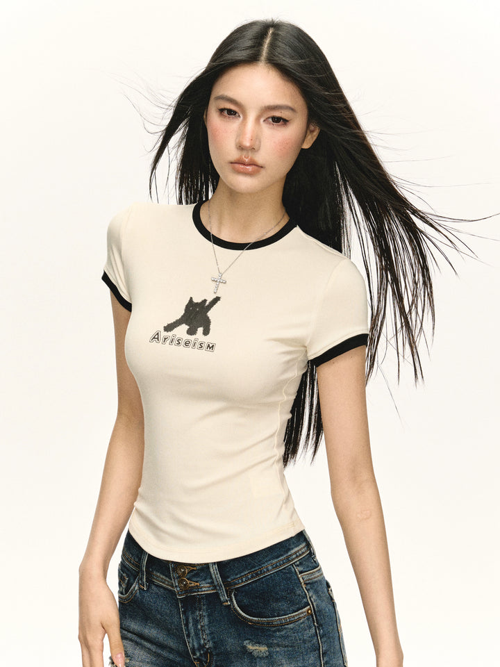 Tætsiddende kortærmet grafisk T-shirt 
