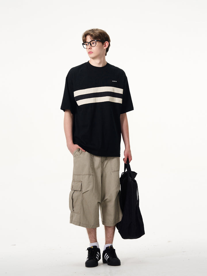 Retro Striped Oversized Short Sleeve Pullover